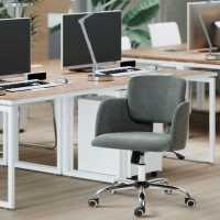 HOMCOM Small Desk Chair, Height Adjustable Fabric Office Chair with Swivel Wheels, Tilt Function, Computer Chair, Grey(m-8)