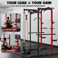 GOIMU C1-V4 Power Cage - 2000 lb Capacity Squat Rack with Lat Pulldown and Multi-Function Attachments for Home Garage Gym(m-6)
