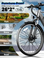 26"" YOLOWAY Commuter Electric Bike for Adults, Peak 1000W Brushless Motor, Up to 25 MPH, Removable 36V 10Ah (≈375Wh) Battery, 7-Speed, Front Suspension, ~40+ Mile Range(m-8)