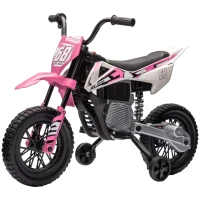 Qaba 12V Kids Dirt Bike, Electric Motorcycle with Twist Grip Throttle, Training Wheels, Rear Suspension & Music, Pink(m-2)
