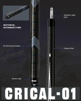 CRICAL 58"" Carbon Fiber Pool Cue – Professional Low-Deflection 12.5mm Tip, Zuma Ferrule, 3/8×8 Joint, 3K Woven Finish(m-3)