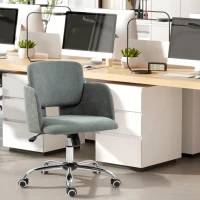 HOMCOM Small Desk Chair, Height Adjustable Fabric Office Chair with Swivel Wheels, Tilt Function, Computer Chair, Grey(m-1)