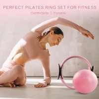 Pilates Home Workout Kit — 12"" Ring & 9"" Mini Ball with Adjustable 1 lb Wrist/Ankle Weights, 5 Latex Resistance Bands, TPE Stretch Band, Tape Measure & Carry Bag(m-2)