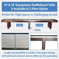 Playcraft Georgetown Shuffleboard Table — 2-Piece Split Design for Tight Access, Storage Cabinet, Includes 8 Pucks, Abacus, Brush & Wax(m-2)