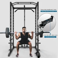 Multi-Functional Power Cage with J-Hooks, Dip Handles, Landmine & Optional Cable Pulley System — Heavy-Duty Home Power Rack(m-3)