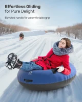 QPAU 48"" Heavy-Duty Snow Tube with Premium Canvas Cover — 2-Pack Inflatable Sled for Kids & Adults, Thickened Bottom, Detachable Tow Leash(m-6)