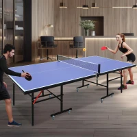 Compact Foldable Table Tennis Table — Professional Indoor Ping-Pong Set (8FT/9FT) with Single-Player Playback, Net & Posts, 2 Paddles, 3 Balls(m-7)