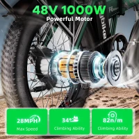 KEBIKO 1000W Peak Folding Electric Bike with Removable 48V 20Ah Battery, 30+ MPH, 80-Mile Max Range, 20"" Fat Tire Foldable E-Bike for Adults(m-2)