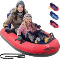 QPAU Oversized 2-Person Inflatable Snow Tube with Canvas Cover — Heavy-Duty Toboggan (63.5"" x 33.5"") with Reinforced Handles for Adults & Kids(m-1)