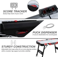 48"" Foldable Air Hockey Table — Indoor Arcade-Style Game with 2 Pucks, 2 Pushers and Electronic Scoreboard for Kids & Adults(m-5)