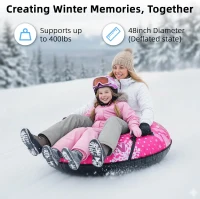 48"" Heavy-Duty Inflatable Snow Tube — Cold-Resistant with Canvas Cover, Padded Handles, Reinforced Bottom & Tow Rope, Ideal Winter Gift(m-4)