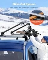VEVOR Ski & Snowboard Roof Rack, Holds Up to 4 Pairs of Skis or 2 Snowboards, 2-Pack Aluminum Universal Top Mount with Lock & Rubber Padding, Also Fits Fishing Rods, Compatible with Most Crossbars(m-4)