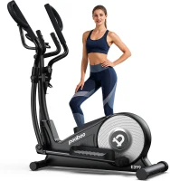 pooboo Home Elliptical Trainer with 16-Level Magnetic Resistance, Ultra-Quiet Drive, 15.5"" Stride & LCD Monitor, 350 lb Capacity(m-1)