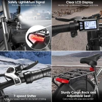 Funhang Electric Bike for Adults - Peak 1000W Ebike, 26"" Fat Tire Mountain Bike, 25 MPH, 60 Mile Range, 48V 13Ah Battery, Rear Rack, Front Suspension, 7-Speed, UL 2849 Certified(m-5)