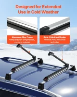 VEVOR Ski & Snowboard Roof Rack, Carries up to 6 Pairs of Skis or 4 Snowboards, 2-Pack Aluminum Universal Roof Holders with Lock & Rubber Padding, Carrier for Fishing Rods, Fits Most Slotted Crossbars(m-6)