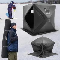 VEVOR Pop-Up Ice Fishing Shelter — Hub-Style Portable Tent, Insulated or Non-Insulated Options, Waterproof 300D Oxford Fabric, Includes Anchors, Ropes & Carry Bag (90 x 90 x 80 in)(m-8)