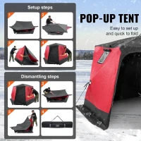 VEVOR Large Insulated Pop-Up Ice Fishing Tent – 600D Oxford, 80g Padding, Hub-Style Shelter for Multiple Anglers, Waterproof, Includes Anchors, Ropes & Carry Bag(m-5)