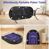 8-Player Foldable Poker Table - Rioloiuy 71"" Texas Hold'em Casino Table with Padded Rails, Deep Cup Holders and Portable Folding Design for Home or Game Room(m-5)