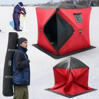 VEVOR Insulated Pop-Up Ice Fishing Tent – 600D High-Density Oxford, 80g Cotton Fill, Hub-Style Shelter for 1–8 Persons, Waterproof, Includes Anchors, Ropes & Carry Bag(m-8)
