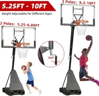Cofiyard Portable Basketball Hoop with 54"" Shatterproof Backboard – Adjustable 5.25–10 ft Goal System with 44"" Base & Sandbag(m-3)