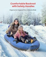 QPAU Heavy-Duty 2-Person Snow Sled with Reinforced Canvas Cover — 63.5"" x 33.5"" Inflatable Tube with Strong Handles, Family Winter Toboggan(m-4)