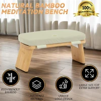 100% Natural Bamboo Folding Meditation Bench with Cushion and Carry Bag — Seiza Kneeling Stool (Beige)(m-7)
