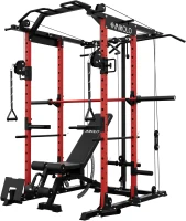Mikolo K6 Power Cage with Cable Crossover System – 1500lb Capacity Squat Rack with Lat Pulldown & Pulley Systems, Multi-Station Home Gym(m-1)