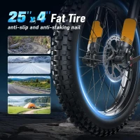 Electric Dirt Bike for Adults with Peak 3000W Brushless Motor, 48V 32Ah Removable Battery, Up to 37 MPH and ~80 Miles Range – Fat-Tire Electric Mountain E-Bike for Snow, Sand & Commuting(m-4)