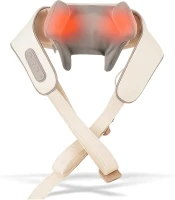 HVZZ 6D Shiatsu Neck & Shoulder Massager with Heat – Portable Rechargeable Deep Tissue Neck and Back Massager (Beige)(m-1)
