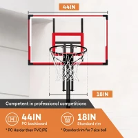 Aimking Outdoor Basketball Hoop System with 44"" Shatterproof PC Backboard, Height Adjustable 4.8–10 FT Portable Goal for Youth/Teens/Adults (Indoor/Outdoor/Pool)(m-3)