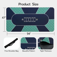 94"" x 47"" Waterproof Poker Table Mat — Super-Soft Texas Hold'em Surface with Smooth Premium Finish, Portable Zipper Carry Bag for Parties and Casino Nights(m-2)