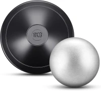 Deekin 2-Piece Training Set — 1 kg Rubber Discus + 12 lb Shot Put (Black) for School Track & Field Practice(m-1)