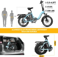1000W Foldable Electric Bike – 48V 20Ah Removable Battery, 30+ MPH, Up to 80-Mile Range, 20"" Fat Tire Foldable E-Bike for Adults (Commute/Beach/Snow)(m-9)