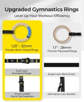PACEARTH 32mm Wooden Gymnastics Rings 1500lbs with Screw-Lock Carabiners - 9ft Double-Layer Numbered Straps, Door Anchor & Foot Straps(m-2)