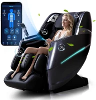 4D Full-Body Massage Chair - 55"" S+L Track Zero Gravity Recliner | 20 Auto Modes, 11 Techniques, 40-Airbag System | Yoga Stretch, App Control (Black)(m-1)