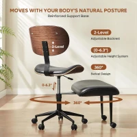 Bestier Ergonomic Bentwood Meditation Chair with Wider Spinal Back Support, 360° Swivel and Adjustable Height Cross‑Legged Office Chair for Adults up to 300 lbs (Contemporary Bentwood, Black)(m-4)