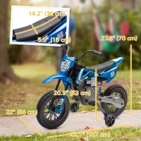 Qaba 12V Kids Dirt Bike, Electric Motorcycle with Twist Grip Throttle, Training Wheels, Rear Suspension & Music, Blue(m-3)