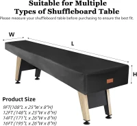 K-Musculo 16' Black Heavy-Duty Leatherette Shuffleboard Table Cover — Waterproof & Tear-Resistant (195""L x 26""W x 8""H)(m-5)