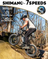 Qlife Racer Fat Tire 2.0 Electric Bike for Adults — Peak 1200W Brushless Motor, 28 MPH, 499Wh Removable Battery, 20"" x 4.0 Tires, 7-Speed Step-Over E-MTB(m-3)