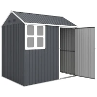 Outsunny 7' x 5.5' Metal Garden Storage Shed, Outdoor Tool Storage House with Lockable Door, Vents, Sloped Roof, Dark Grey(m-2)