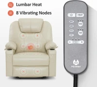 MCombo Extra Wide Power Lift Recliner Chair for Elderly R7045 - Medium-Wide Faux Leather Lift Chair with Heat & Massage, USB & Type-C Ports, Cup Holders (Cream White)(m-7)