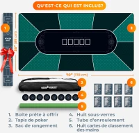 Newverest 70"" x 35"" Poker Table Top — Texas Hold'em Mat for Up to 10 Players with Zipper Storage Bag, 8 Coasters & Gift Box(m-7)