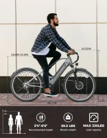 26"" YOLOWAY Commuter Electric Bike for Adults, Peak 1000W Brushless Motor, Up to 25 MPH, Removable 36V 10Ah (≈375Wh) Battery, 7-Speed, Front Suspension, ~40+ Mile Range(m-6)