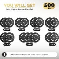 AMGYM 2-Inch Rubber Bumper Plate Set (10–500 lbs) – Olympic Barbell Weight Plates for Home Gym, Strength Training, Multiple Colors(m-2)