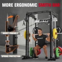 RitFit M1 / M1 Pro Smith Machine with Cable Crossover, Multi-Function Power Rack Package(m-7)