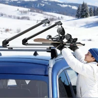 VEVOR Ski & Snowboard Roof Rack, Holds Up to 4 Pairs of Skis or 2 Snowboards, 2-Pack Aluminum Universal Top Mount with Lock & Rubber Padding, Also Fits Fishing Rods, Compatible with Most Crossbars(m-8)