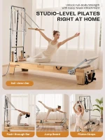 Oak Wood Pilates Reformer with Tower — Quick-Assembly Studio-Grade Reformer Machine with Tower & Accessories for Home and Gym(m-9)