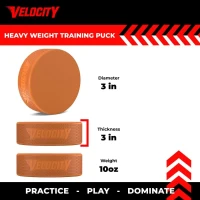 Velocity Training Hockey Pucks - Junior Lightweight, Senior Official & Heavy 10oz Options; Packs of 5/10/25/50/100(m-7)