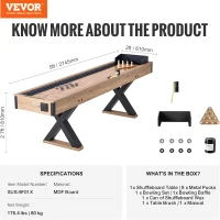 VEVOR 9 ft Shuffleboard Table — 2-in-1 Shuffleboard & Bowling Combo with Scratch-Resistant Poly Playfield, X-Style Legs, 8 Pucks, Bowling Set, Wax and Brush(m-7)