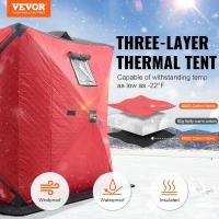 VEVOR Insulated Pop-Up Ice Fishing Tent – 600D High-Density Oxford, 80g Cotton Fill, Hub-Style Shelter for 1–8 Persons, Waterproof, Includes Anchors, Ropes & Carry Bag(m-2)